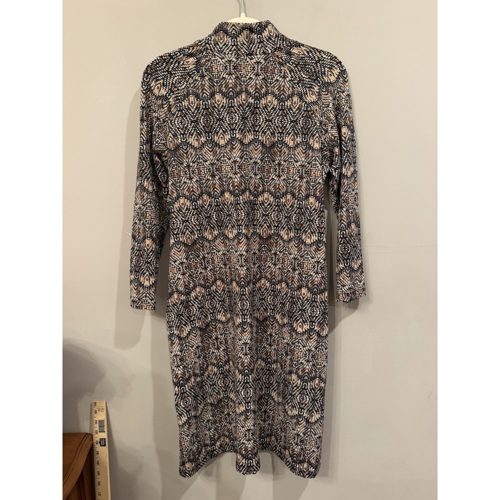 J Mclaughlin Dress Small Short Knit Mock Neck Brown Stretch Pockets 3/4 Sleeve